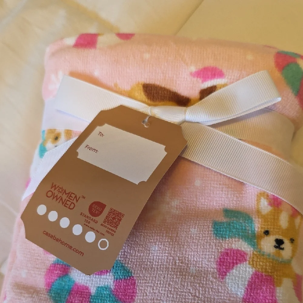 Casaba Pink Christmas Hand Towel with Dog Print